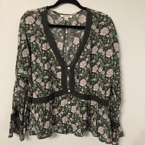 American Eagle Shirt Size XXL Dark Grey Light Purple Floral Boho Romantic Flows